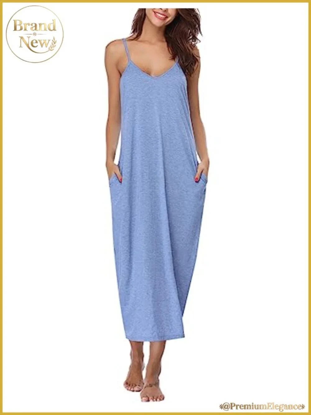 Women's Cotton Sleeveless Nightgown Long Sleep Dress with Pockets